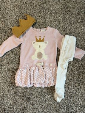 Savannah Baby Girls' Pink Knit Sweater with Gold Crown Detail